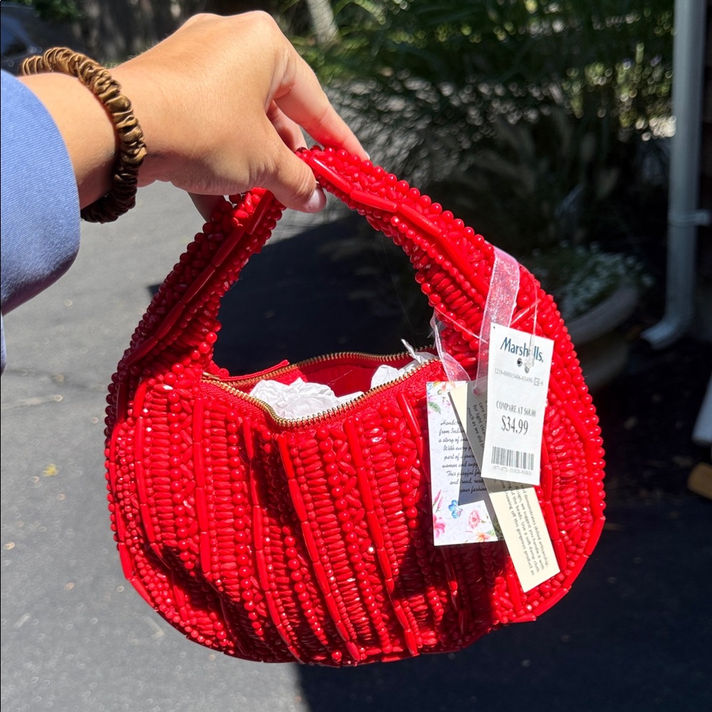 Red beaded bag NWT